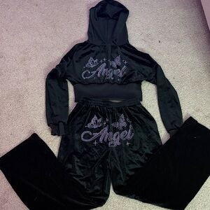 SHEIN Black Wide Leg Pants & Hoodie Set